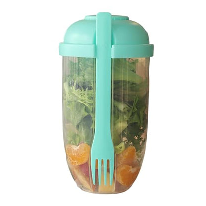 Keep Fit Salad Meal Shaker Cup,Salad Dressing Container to Go,Portable Fruit and Vegetable Salad Cups Container with Fork & Salad Dressing Holder for Lunch(Green)