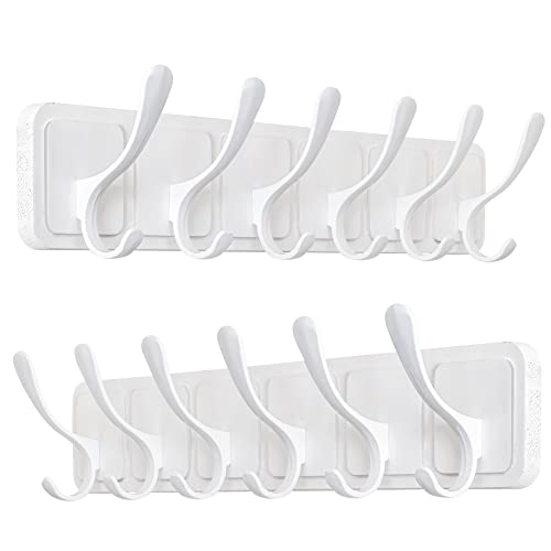 SKOLOO Coat Rack Wall Mount - Scandi-Style Wooden Carved-Block Coat Hook,Pack of 2, Wall Coat Hanger with 6 Hooks for Hanging Coats, Hats, Clothing, Scarfs, White - color: Allwhite