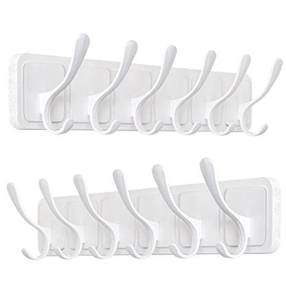 SKOLOO Coat Rack Wall Mount - Scandi-Style Wooden Carved-Block Coat Hook,Pack of 2, Wall Coat Hanger with 6 Hooks for Hanging Coats, Hats, Clothing, Scarfs, White - color: Allwhite