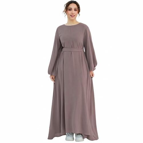 Muslim Women Abaya Dress Breathable Front Zipper&Pockets&Belt Prayer Robe - color: Taro, size: Small