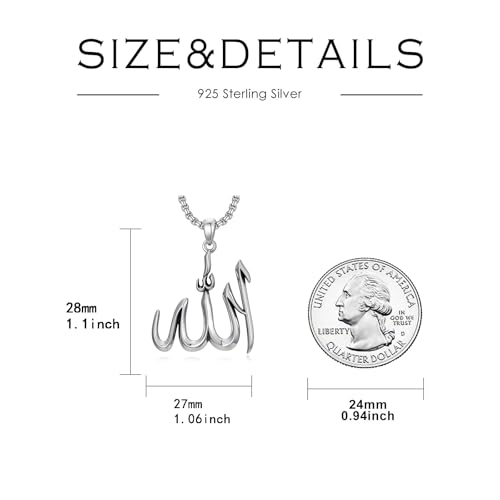 Allah Necklace 925 Sterling Silver Muslim Allah Pendant Islamic Jewelry for Men Women