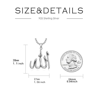 Allah Necklace 925 Sterling Silver Muslim Allah Pendant Islamic Jewelry for Men Women