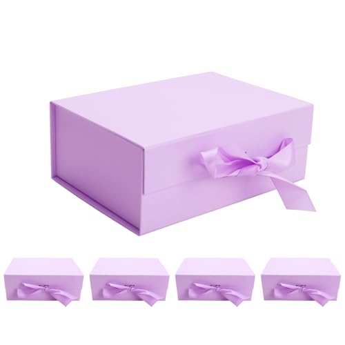kaxilu Purple Gift Boxes with Ribbon Foldable Gift Boxes Set of 5 Magnetic Gift Boxes for Presentations and Groomsmen Proposal, Glossy Finish,Large-L11.5*W8.6*H4.2inch - color: Purple, size: Large-L11.5*W8.6*H4.2inch