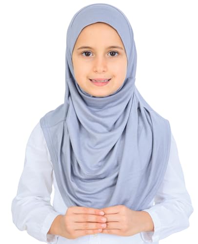 Prien Ready To Wear Hijab For Girls, Soft Viscose Muslim Scarf For Kids, Instant Islamic Clothing For Women For Ramadan, Eid - color: Grey