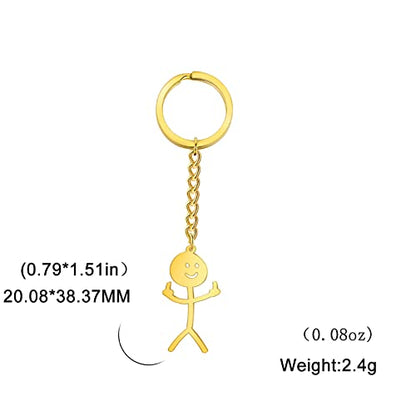 Dreamtimes Skeleton Smiley little Man Sign Language Keychain Finger Medium Stickman Bag Car Key Pendant Couple Gift Keychain - color: Gold