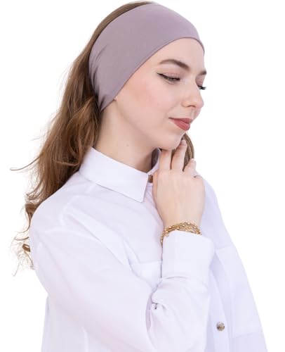 Prien Women Cotton Hijab Cap, Stretchy Head Cover, Pre-Sewn Inner Muslim Scarf Undercap, Non Slip Headband for Daily Wear - color: Light Mink