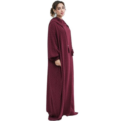 Upgraded Abaya Dress for Women 1PC Hoodie Polka Dot Modest Prayer Robe - color: Wine Red, size: Size 1