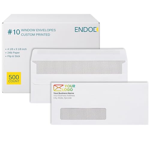 500 pack #10 Single Window Custom Printed Envelopes - Self Seal Security Envelopes, Flip and Stick Closure, Text and Logo Customization, White Security Tinted 24lb Paper - 4 1/8 x 9 1/2 Inches - size: #10 Left Window