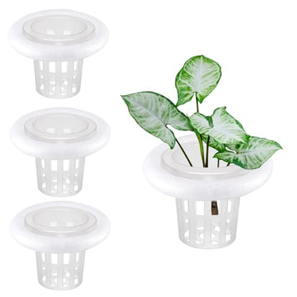 4 PCS Floating Aquarium Plant Holder, Plastic Fish Tank Basket with Foam Rings, Aquatic Pot for Fish Tank Aquaponic Plant Cultivation and Aquascape Decorations