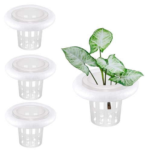 4 PCS Floating Aquarium Plant Holder Plastic Fish Tank Basket | with Foam Rings, Aquatic Pot for Fish Tank Aquaponic Plant Cultivation and Aquascape Decorations