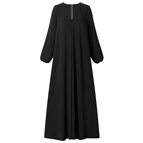 Maxi Dress for Women Long Sleeve Abayas Muslim Prayer Clothes Zipper Long Robe Kaftan Dresses Dubai Loose Dress - color: 2-black, size: 3X-Large
