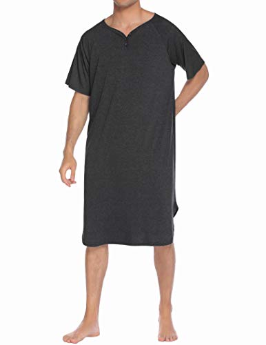 Ekouaer Sleepwear Men's Nightshirt Short Sleeve Pajamas Comfy Big & Tall Henley Sleep Shirt M-XXXL - color: Dark Grey, size: 3X-Large