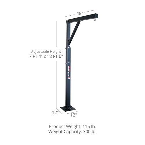 Titan Fitness Heavy Bag Boxing Stand, Single Tree Adjustable 7 FT 4" to 8 FT 6", 360-Degree Training, Rated 300 LB, Bolt-Together Design, Reinforced Base for Home Gym, Fitness, or Boxing Training