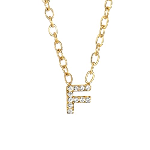 Small Letter Necklace for Women 18K Gold Plated Cubic Zirconia Tiny Initial Necklace Dainty Personalized Name Necklaces - color: F-Gold