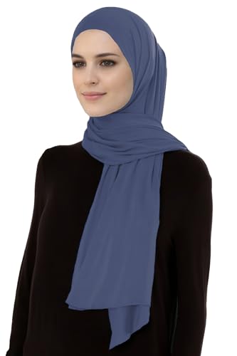 Lina & Lily Breathable Premium Modal Woven Hijab Head Scarf Shawl Wrap for Muslim Women Lightweight - color: Denim Blue
