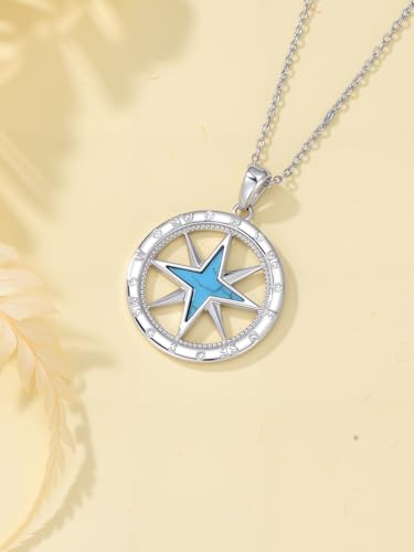 Graduation Gifts for Women 925 Sterling Silver Compass/Graduation/Vet/Cross/Stethoscope Necklace for Women - color: Compass-Turquoise