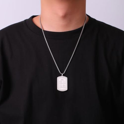 VASSAGO Islamic Allah Necklace for Men Women Stainless Steel Muslim Ayatul Kursi Necklace Islam Arabic Eid Ramadan Jewelry Gift - color: Silver Koranic Necklace