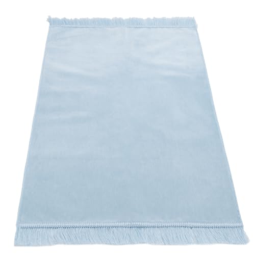 Modefa Muslim Velvet Prayer Rug Solid Simple - Baby Blue | Muslim Velvet Prayer Mat Carpet for Men and Women - Traditional Muslim Prayer Rug for Salah - color: Baby Blue