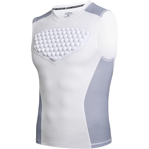 COOLOMG Youth Baseball Chest Protector Softball Padded Shirt Heart Guard Sternum Protection for Football Lacrosse - color: Gray-white, size: Small