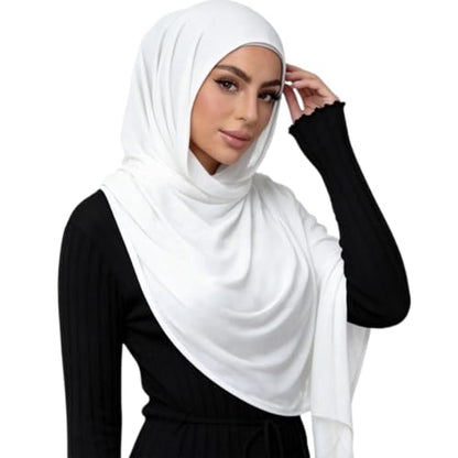 Viscose Hijab Scarf for Women Muslim Cotton Jersey Hijab Fashion Long Scarf Shawls - color: White
