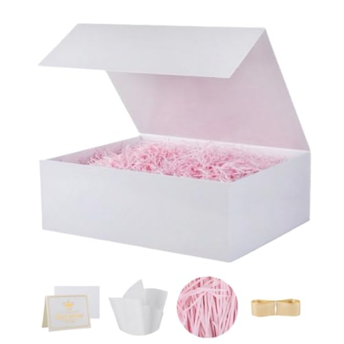 UoeRing 1 Pcs White Gift Box 11.5x8x4 Inch with Magnetic Lid | Collapsible Luxury Present Box,for Birthday,Christmas Holiday Gift Includes Card,Ribbon,Tissue Paper & Shredded Filler - color: 11.5x8x4 Inch-White-Pack of 1