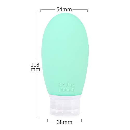 4 Pack 100 ml Portable Travel Bottles, Leak Proof Refillable Squeezable 3.4 fl. oz Silicone Tubes Travel Size Toiletries Containers, Carry On Travel Accessories for Shampoo Liquids by JinZeFa