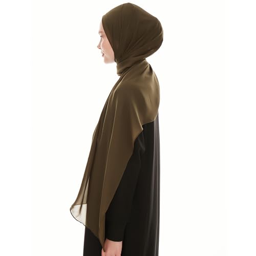 Chiffon Hijab Scarf for Women - Chiffon Hijab Muslim Headscarf Shawl - Soft Fashion Scarf Muslim Headscarf Shawl - color: Khaki