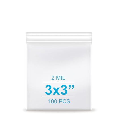 3''x 3'', (Pack of 100) 2 mil Thick Clear Plastic Reclosable Zip Poly with Resealable Lock Seal Zipper, Clear Small Zip, Jewelry, Candy, Storage, Packaging & Shipping… - size: 3" x 3"