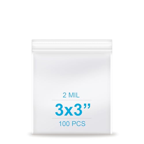 3''x 3'', (Pack of 100) 2 mil Thick Clear Plastic Reclosable Zip Poly with Resealable Lock Seal Zipper, Clear Small Zip, Jewelry, Candy, Storage, Packaging & Shipping… - size: 3" x 3"