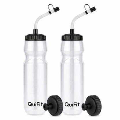 QuiFit Lacrosse Water Bottle with Long Straw - 32oz Hockey Water Bottle 2 Pack with 2 Lids Each- BPA Free Squeeze Sports Water Bottles, Leakproof Dishwasher Safe- for Helmet,Lacrosse (Clear) - color: Clear