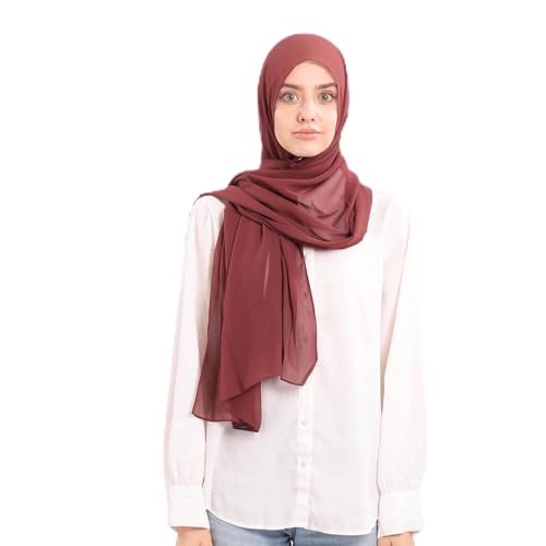 Jonglroy Muslim Chiffon Hijab magnets Head Scarf with Matching Tie Back Jersey Undercap - color: Coffee Brown