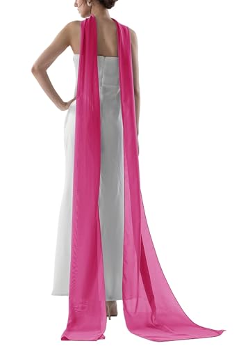 Women's 157 Inch Long Chiffon Neck Scarf Chiffon Veil Scarf Shawl Wrap for Wedding Bridal Evening Bridesmaid Dresses - color: Hot Pink