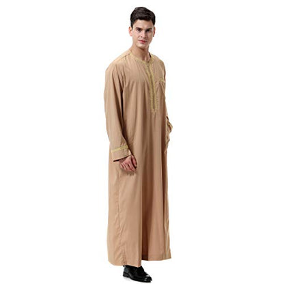 Lenmipot Men's Muslim Clothes Durable Kaftan Robe Dubai Long Gown Ethnic Clothes,1pc Soft Robe - color: A Light Tan, size: XX-Large