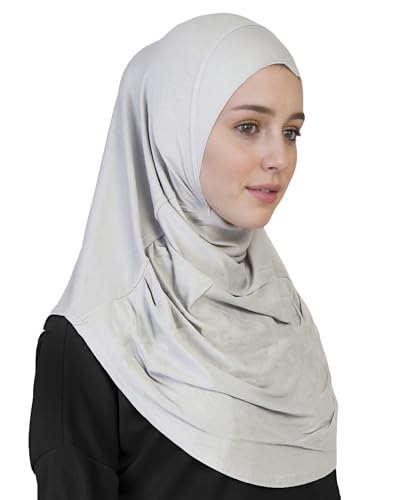 Lina & Lily Modal Jersey Muslim Amira Instant Hijab Scarf One Piece Ready-To-Wear - color: Light Gray