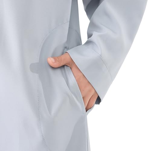 Kids Arabic Thobes for Boys Muslim Thobe Long Sleeve Kaftan Islamic Prayer Dress Kids Dubai Robe Burkas Ramadan Eid Outfit - color: Grey, size: 3-4T