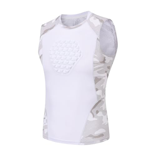 Youth Chest Protector Padded Compression Shirt, Heart Sternum Guard - color: White Camo, size: Medium