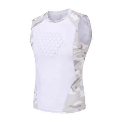 Youth Chest Protector Padded Compression Shirt, Heart Sternum Guard - color: White Camo, size: Medium