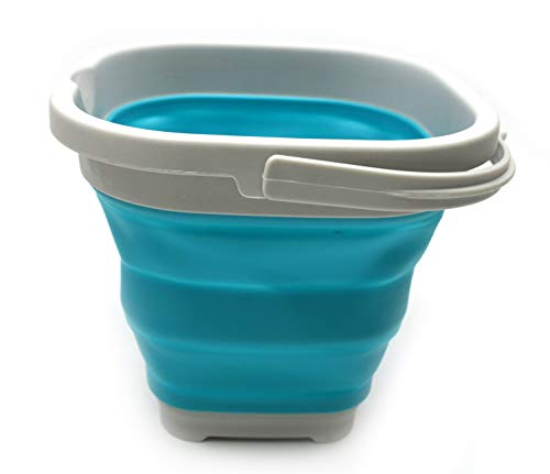 SAMMART 2.6L (0.68 Gallon) Super Mini Sqare Collapsible Plastic Bucket - Foldable Square Tub - Portable Fishing Water Pail - Space Saving Outdoor Waterpot (1, Grey/Bright Blue) - color: Grey/Bright Blue