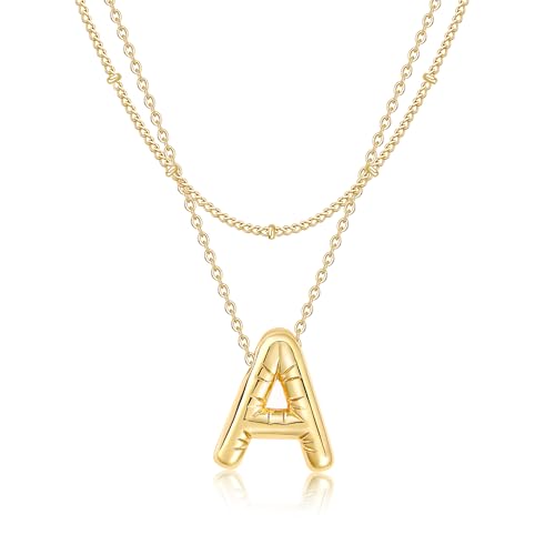 Lcherry 18K Gold Plated Bubble Initial Letter Necklace for Women - color: A: layered Initial