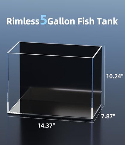 5 Gallon Glass Fish Tank Rimless with Black Background Rectangular Tank | Ultra Clear Low-iron Glass, 5 mm Thick, 92% Light Transmission, for Betta Shrimp Guppy Snail, Included Leveling Mat - size: 5 gallon tank only