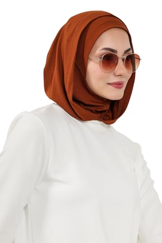 Aisha's Design Full Coverage%95 Cotton Bonnet for Women, Ready-to-Wear Hijab Bonnet Headscarf with Neck Coverage - color: Tile Red