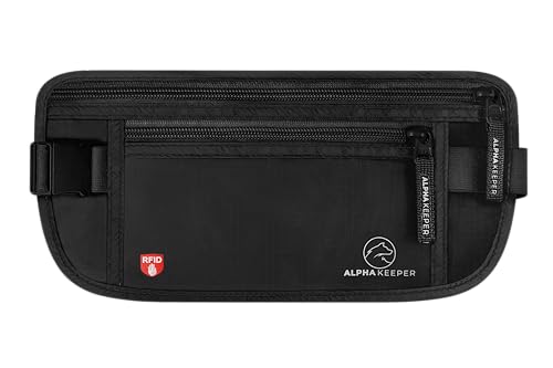 Alpha Keeper Money Belt for Travel for Men Hidden RFID Passport Holder - color: Black