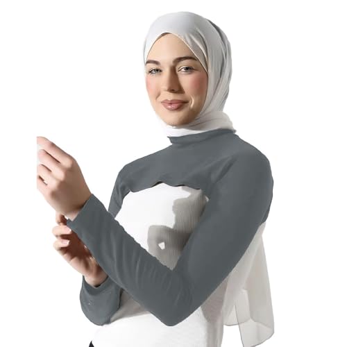 Modal Cotton Sun Protection Sleeves Cover for Women Mslim Islamic Conservative High Collar Vest Long Arm Sleeve Cover - color: Black Gray