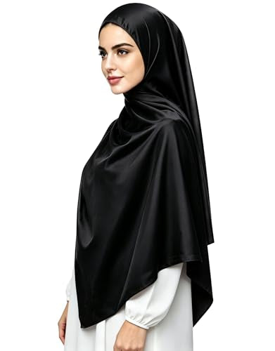 Lina & Lily Luxury Satin Hijab Head Scarf Shawl Wrap for Muslim Women Extra Long - color: Black