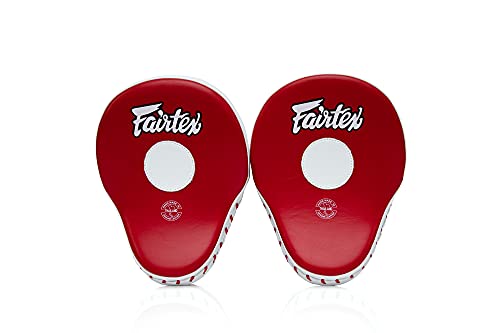 Fairtex FMV9 Contoured Focus Mitts |Striking Accuracy & Protection for Boxing, Muay Thai, Kickboxing |Ergonomic Design, Soft Padding, Secure Fit Leather - color: Red/White