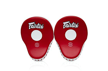 Fairtex FMV9 Contoured Focus Mitts |Striking Accuracy & Protection for Boxing, Muay Thai, Kickboxing |Ergonomic Design, Soft Padding, Secure Fit Leather - color: Red/White