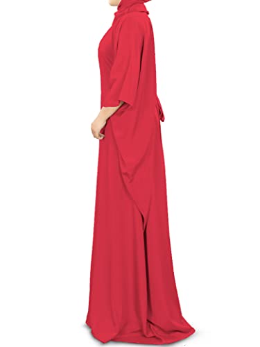 MyBatua Women's Kaftan, Free Size Abaya, Dubai Islamic Dress, Muslim Maxi KF-001 - color: Reddish Pink