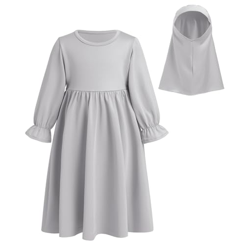 IWEMEK 2PCS Newborn Baby Girls Muslim Abaya Prayer Dress with Hijab Islamic Middle East Arab Dubai Robe Ramadan Eid Clothes - color: Grey, size: 0-6 Months