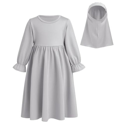 IWEMEK 2PCS Newborn Baby Girls Muslim Abaya Prayer Dress with Hijab Islamic Middle East Arab Dubai Robe Ramadan Eid Clothes - color: Grey, size: 0-6 Months
