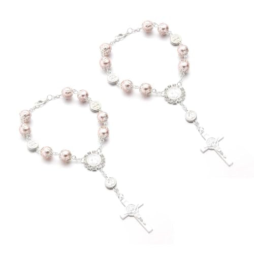 Ohleats Car Rosary for Rearview Mirror, Cross Blessing Pendant, 2 Pcs Pink - color: Pink-2PCS